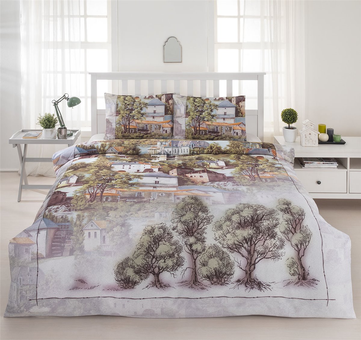 Bettwäsche, 4tlg  200x220cm Baumwolle TOWN BEIGE