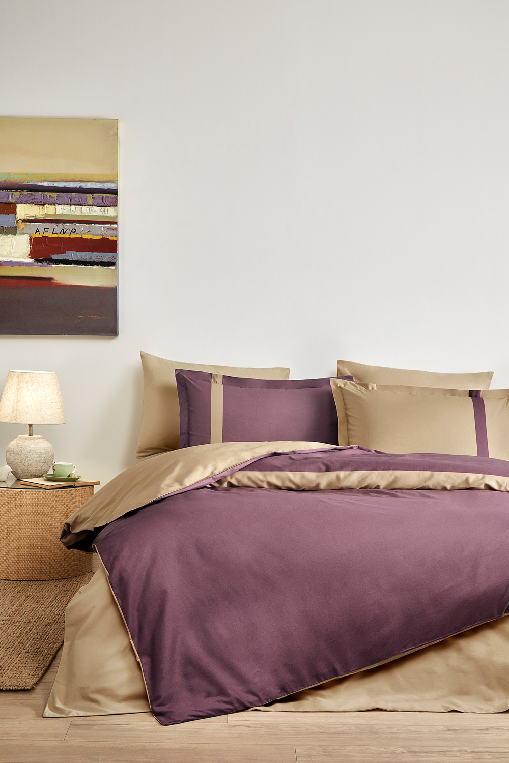 Bettwäsche, 4tlg, 200x220cm, Baumwolle #COLOUR STRIPE LILA