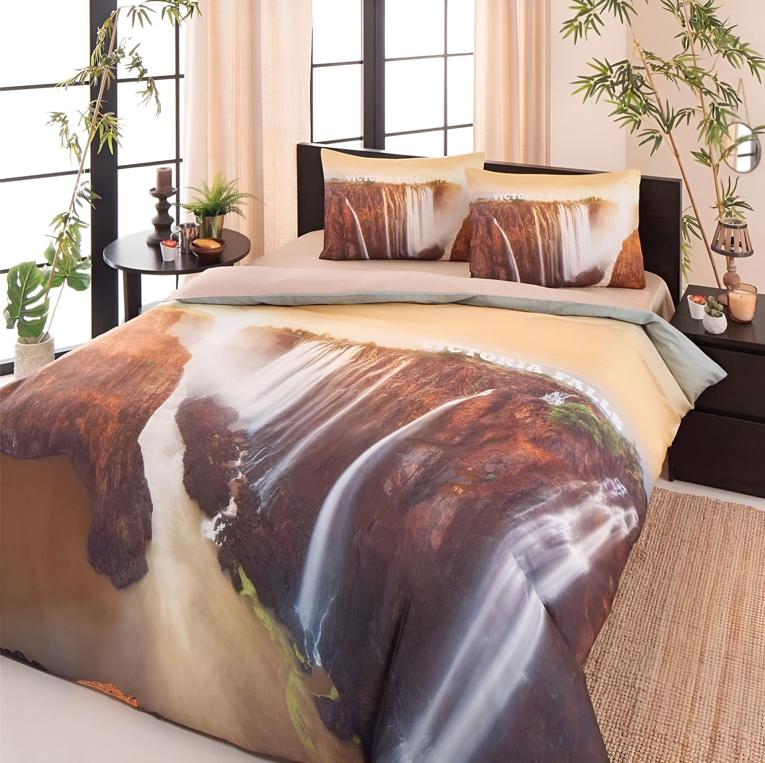 Bettwäsche, 4tlg, 200x220cm, Mako-Satin, Baumwollsatin #VICTORIA FALLS
